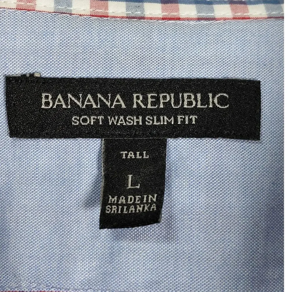 Banana Republic Soft Wash Slim Gingham Plaid Button-Up Shirt Men Size LT